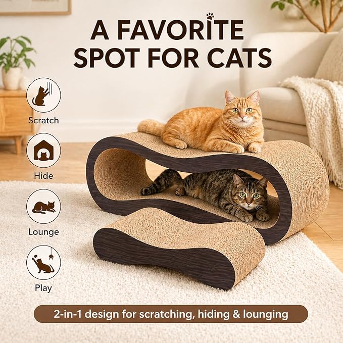 2 in 1 Large Cardboard Cat Scratcher Lounger，Cat Scratching Board - Image 5