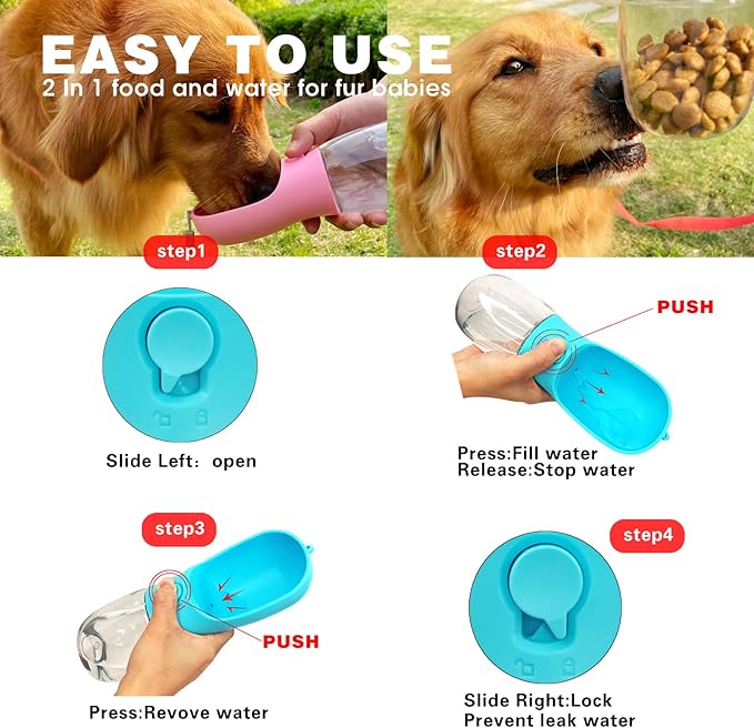 Dog Water Bottle with Food Container, Portable Leak Proof Pet Water Dispenser - Image 4