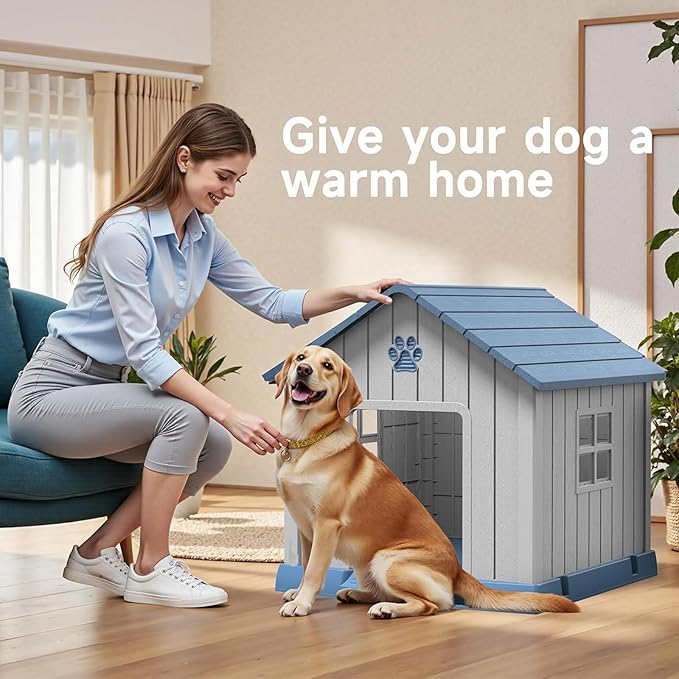 VIXZEN Dog House Outdoor, 38 Inches Weatherproof Resin Dog House Indoor Large - Image 2