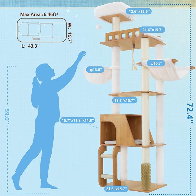 Hey-brother Wooden Cat Tree, 69.7 inch Cats Furniture Tower - Image 2