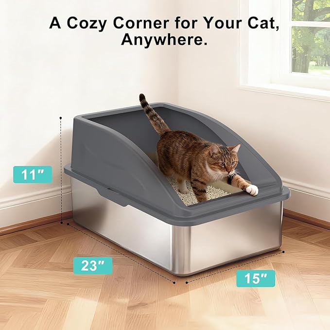 2 Pack Stainless Steel Litter Box | XL Enclosed Cat Litter Boxes - Image 6