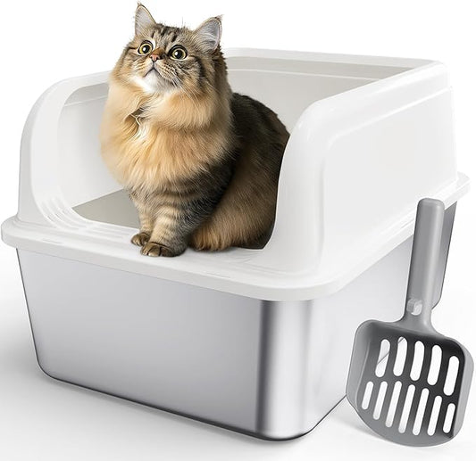 Powools Stainless Steel Cat Litter Box, Metal Litter Box by Powools