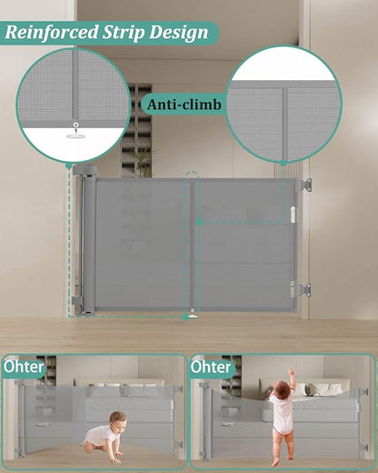 Miumoon 50 inch Retractable Baby Gates 34 inch Tall, Retractable Gate - Image 2
