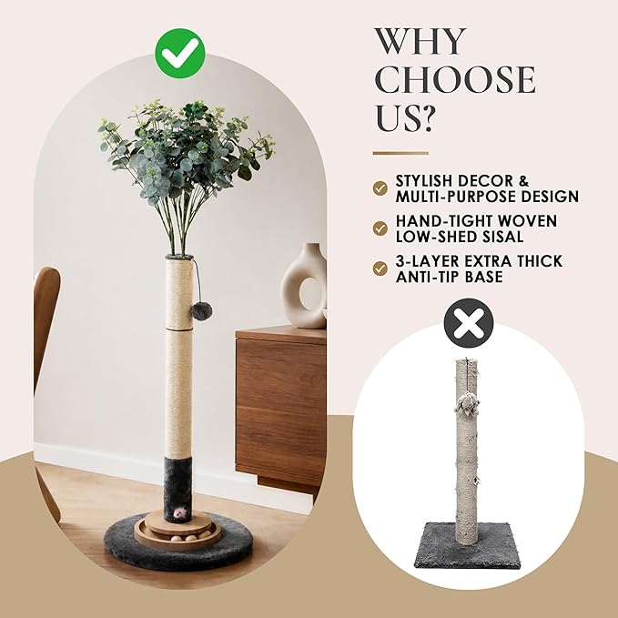 35 Inch Cat Scratching Post, Eucalyptus Sisal Rope Cat Tree Tower - Image 7