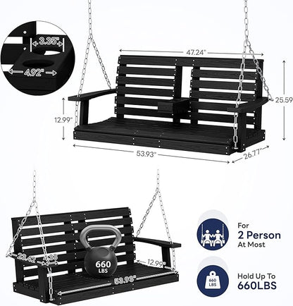 KINGYES Outdoor Hanging Porch Swing Set of 2, 2 Seat Patio Swing Recliner - Image 3