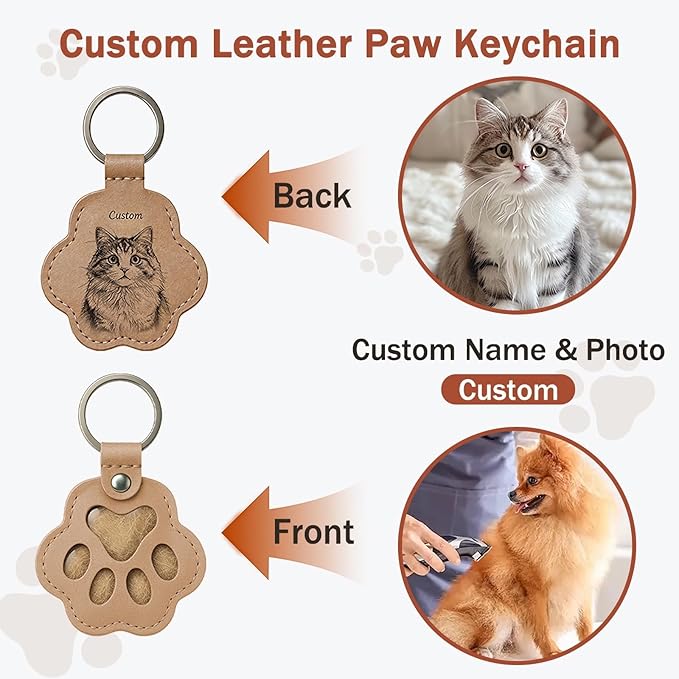 Personalized Leather Paw Pet Memorial Keychain - Image 2