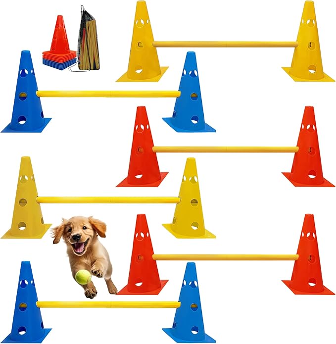 Dog Agility Hurdle Cone Set, Dog Agility Backyard Set Include Height cossbar by GeerDuo