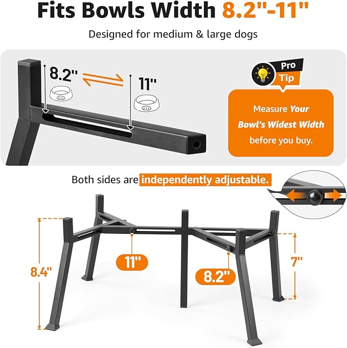 LOOBANI Double Dog Bowl Stand: 2-in-1 Elevated Food Water Bowl, Adjustable - Image 4