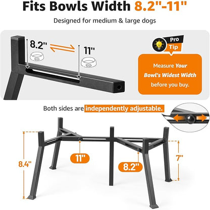 LOOBANI Double Dog Bowl Stand: 2-in-1 Elevated Food Water Bowl, Adjustable - Image 4