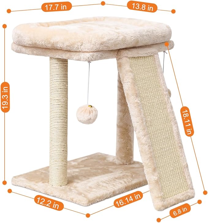 SYANDLVY Small Cat Tree with Scratching Post, Cat Scratching Board with Perch - Image 2