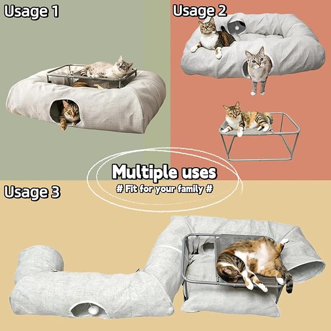XxingSheep 2-Tier Hammock XXL Cat Tunnel Bed, 4 Cave Premium Hemp Fabric - Image 5