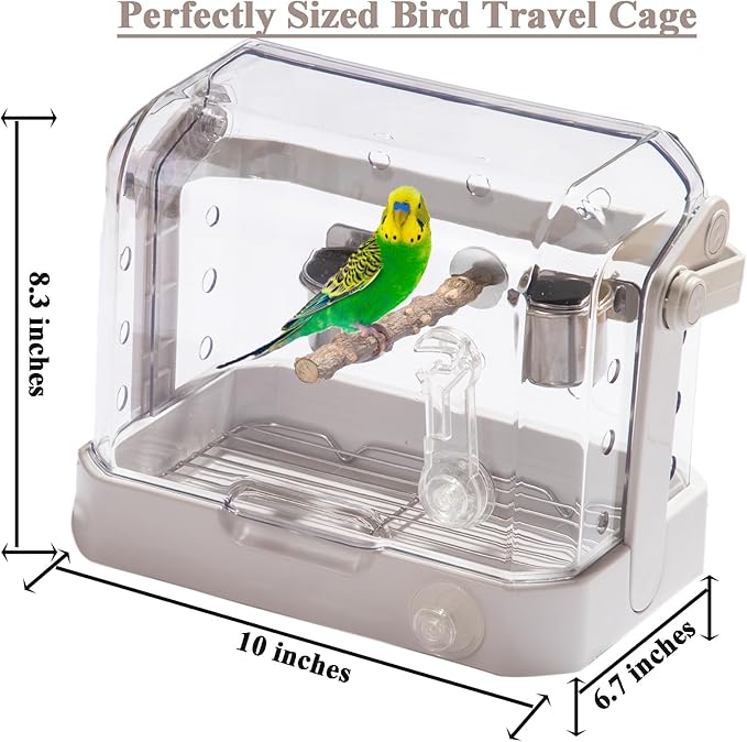 Bird Travel Cage, 10×6.7×8.3 Inches Waterproof & Sturdy Pet Carrier - Image 11