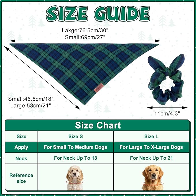 Christmas Dog Bandana & Matching Scrunchie Set – Plaid Scarf Kerchief - Image 2