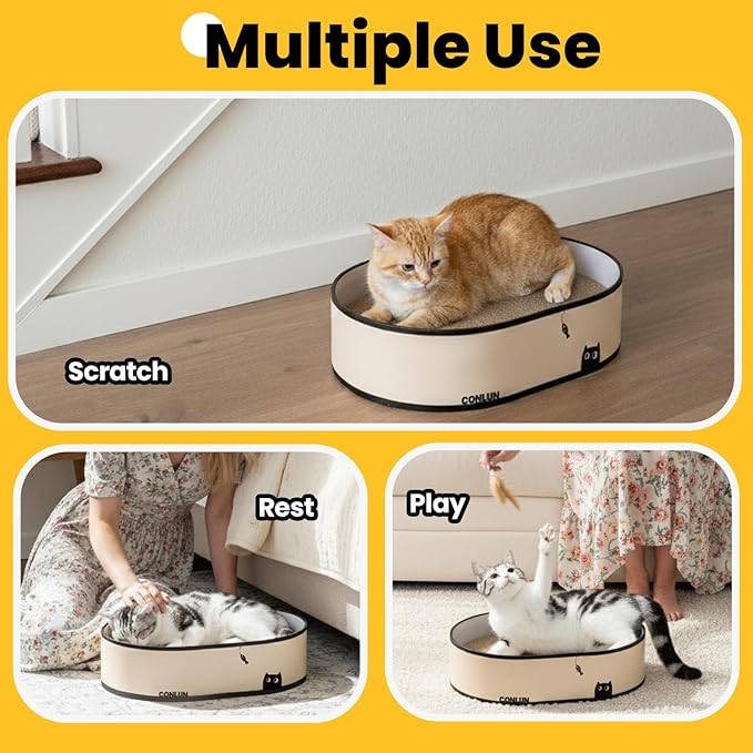 Conlun Cat Scratcher Box with 4 Cat Scratching Board Reversible Cat Scratch Pad - Image 3