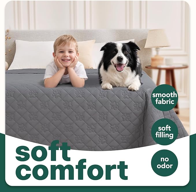 PAWFINITY Waterproof Dog Bed Covers, Pee Proof Pet Blanket, Paw Print Quilted - Image 4