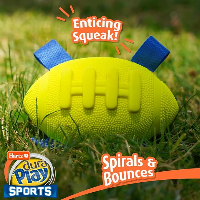 Hartz Dura Play Sports Football Dog Toy, Bacon Scented Squeaky Latex Yellow & - Image 3