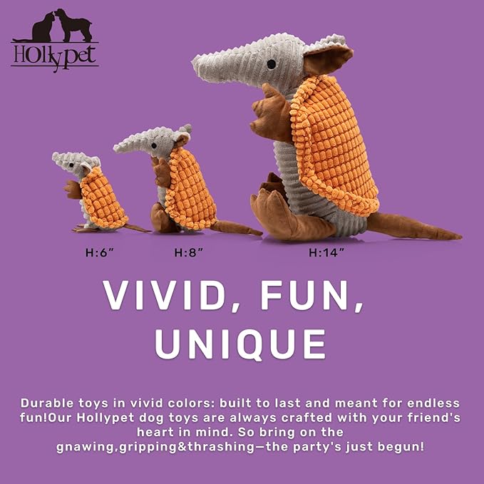 Hollypet Plush Dog Squeaky Toy Stuffed Armadillo Animal Pet Puppy Chew Toys - Image 2