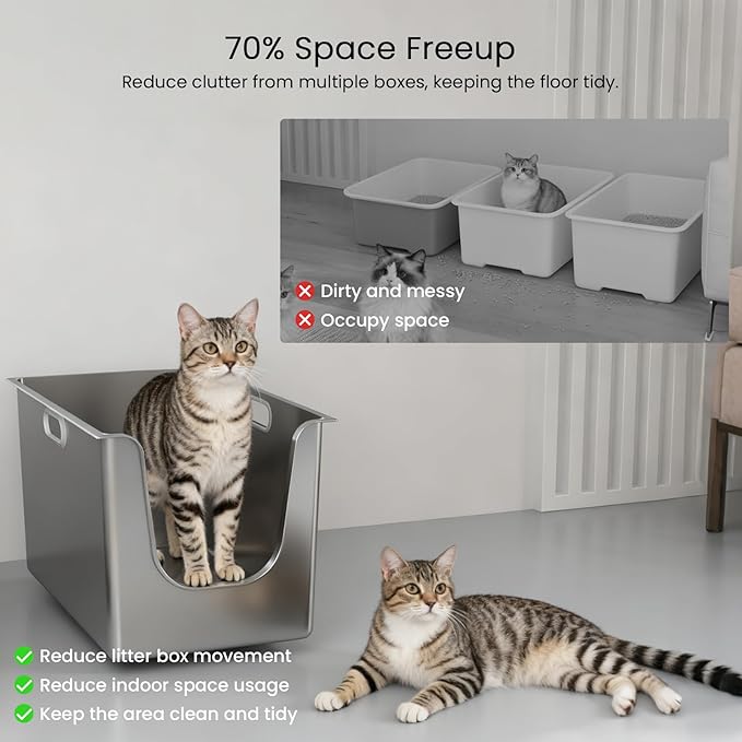 Stainless Steel Litter Box 11.8'' High Sides, XL Metal Cat Litter Box - Image 6