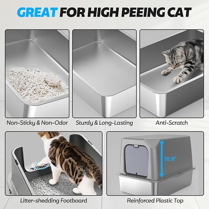 WoofiGo Enclosed Stainless Steel Cat Litter Box - Image 3