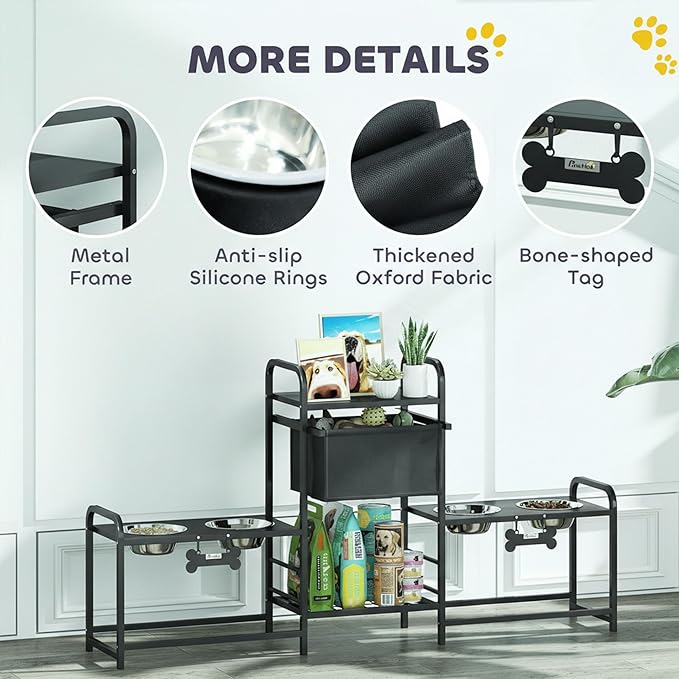 PawHut Dog Bowl Stand with 2 Feeding Stations, 3 Adjustable Heights, Elevated - Image 8