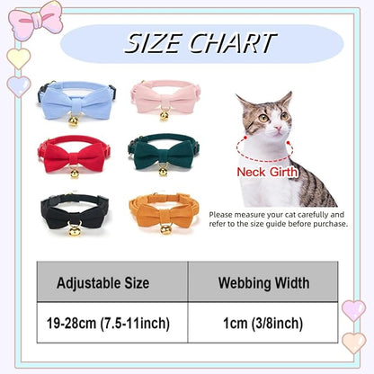 Soft Corduroy Cat Collar with Bell and Bowtie, Safety Breakaway Clasp, - Image 9