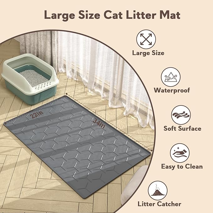 Garoopion Cat Litter Box Mat, Large 34.05×22.5 inch Cat Litter Mat, Waterproof - Image 5