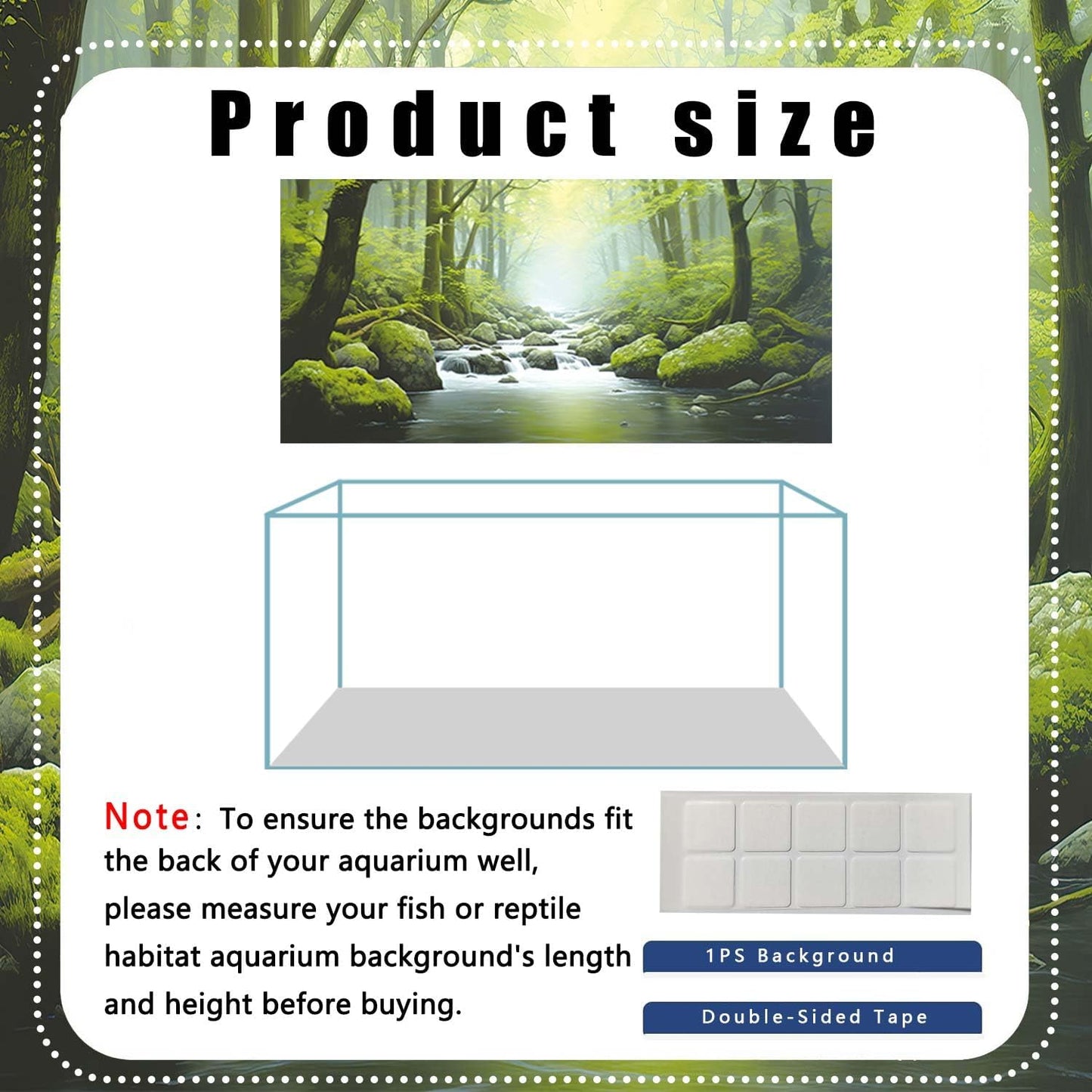 24X12IN Tropical Forest Terrarium Background, Natural Green Forest Tree Reptile Habitat Background, Misty Rainforest Aquarium Background, with 8 EVA Double-Sided Tape