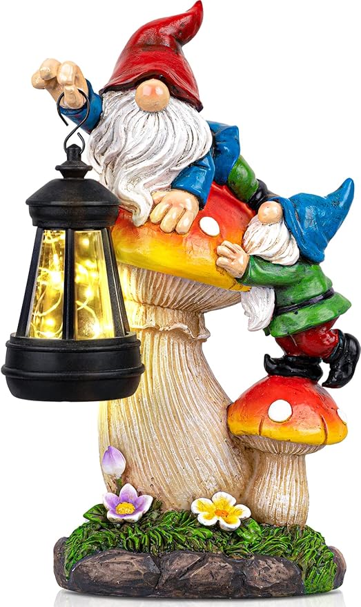 C&Y&G&X Solar Garden Gnome Statue, Waterproof Outdoor Mushroom Decor by CYGX