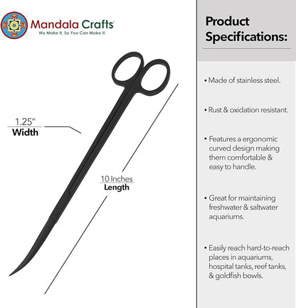 Mandala Crafts 10 Inches Black Stainless Steel Curved Aquarium Scissors - Image 3