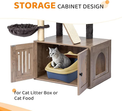 VINGLI Cat Tree Tower with Litter Box, Cat Tower wih Scratching Posts, Houses - Image 5