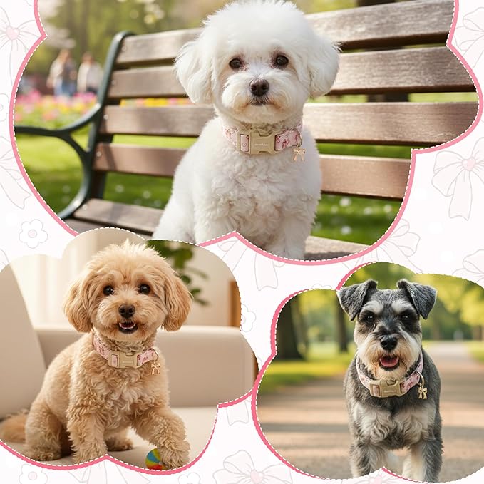 Pink Bow Dog Collar with Flower, Adjustable Cotton Puppy Collar, Cute Girl Boy - Image 5