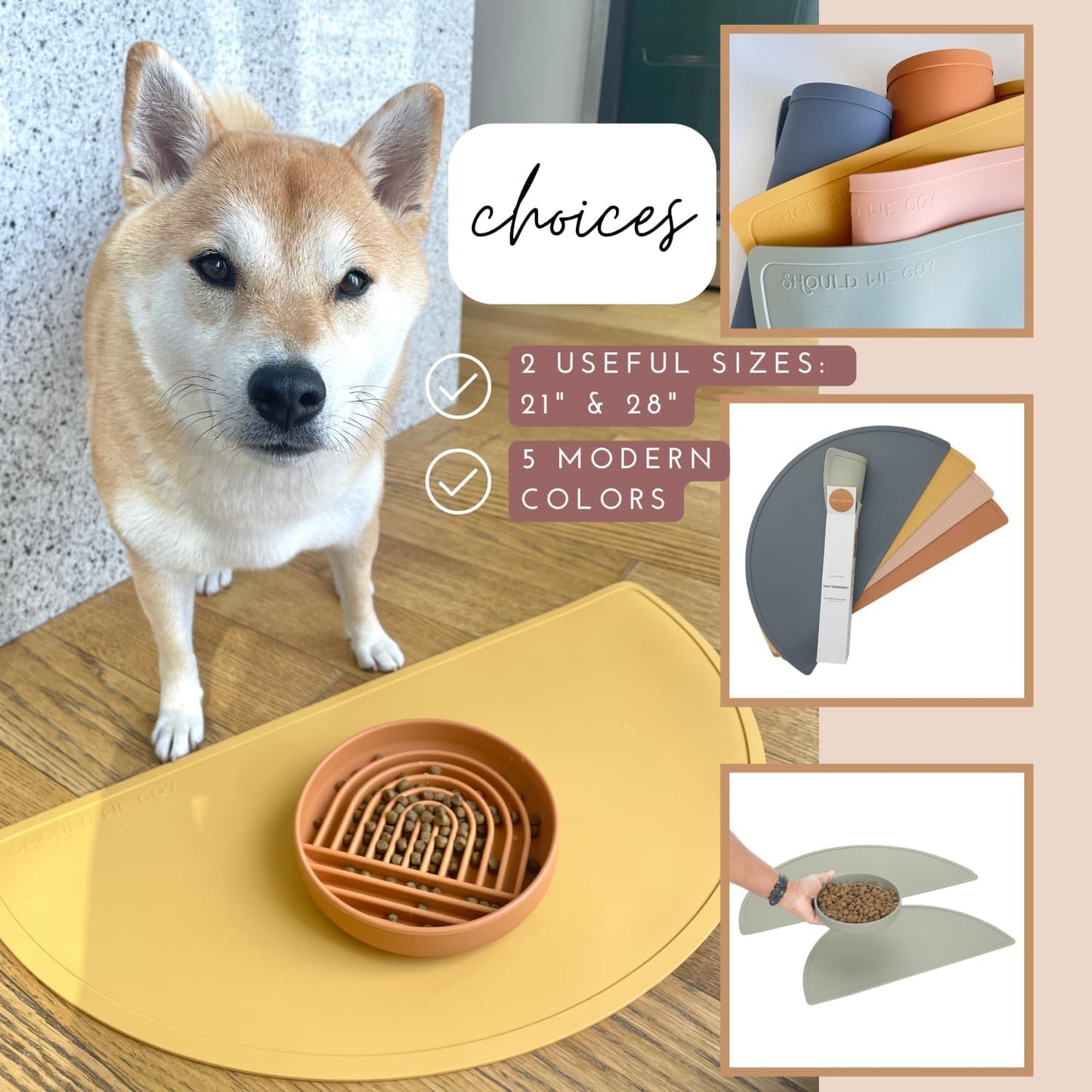 Waterproof Silicone Pet Food Mat - Non-Slip Spill-Proof Feeding Mats for Floors, Raised Edge Design, Easy-to-Clean Rubber Mat for Dog & Cat Bowls, 28" Across x 14" Deep, Large-Charcoal
