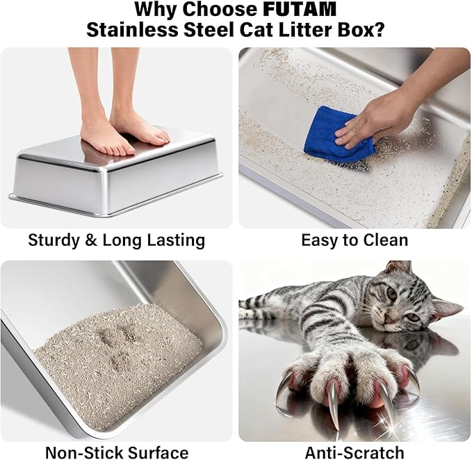 Stainless Steel Litter Box, XL Metal Cat Litter Box - Image 6