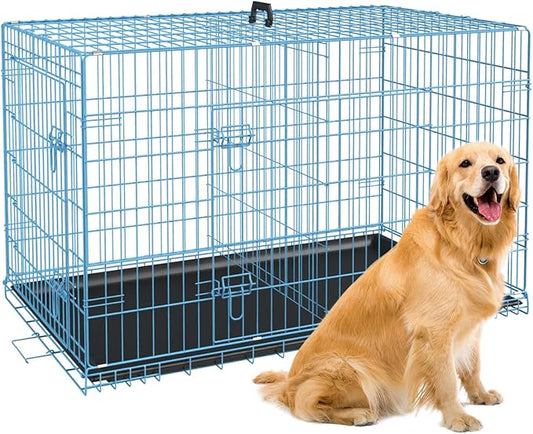 BestPet | Dog Crate | 42" | Blue | Foldable Metal Kennel by BestPet