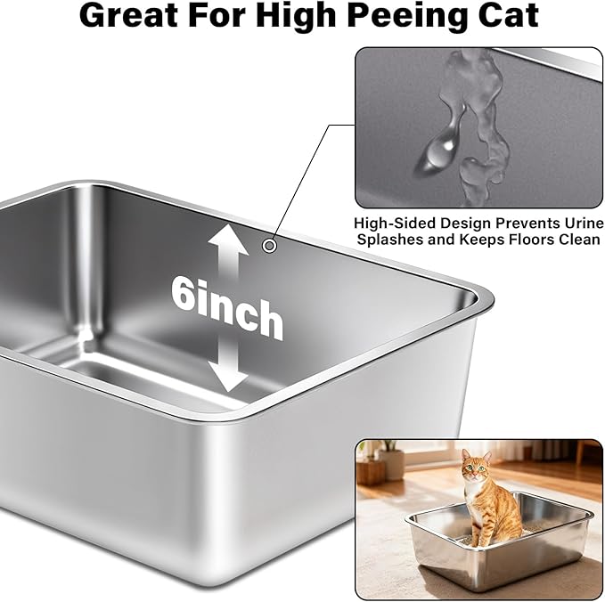 Stainless Steel Litter Box for Cats, Metal Cat Litter Box Non-Stick and Easy to - Image 3