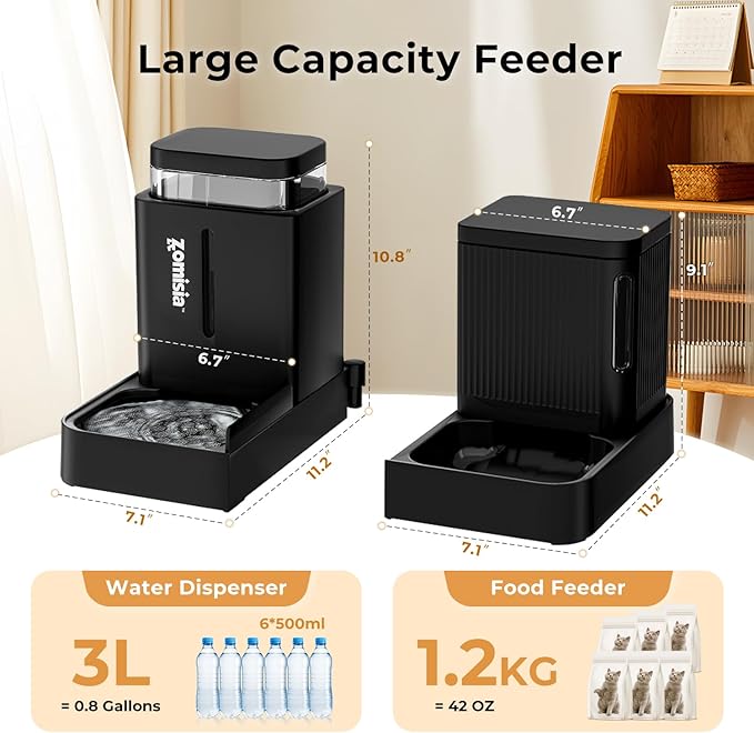 ZOMISIA Gravity Cat Feeder and Water Dispenser, 2 in 1 Cat Self Feeder - Image 2