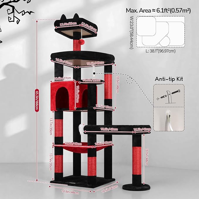 Globlazer Extra Large Platform Gothic Cat Tree, 65in Tall Sturdy Goth Cat Tower - Image 7
