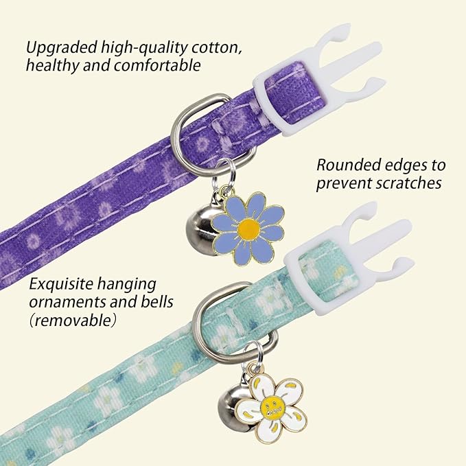 Cat Collars for Girl Cats & Boys, 2 Pack Soft Cotton Breakaway Collar - Image 4
