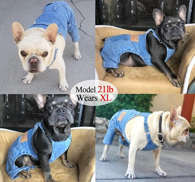 Dog Shirts Clothes Denim Overalls, Pet Jeans Onesies Apparel, Puppy Jean Jacket - Image 5