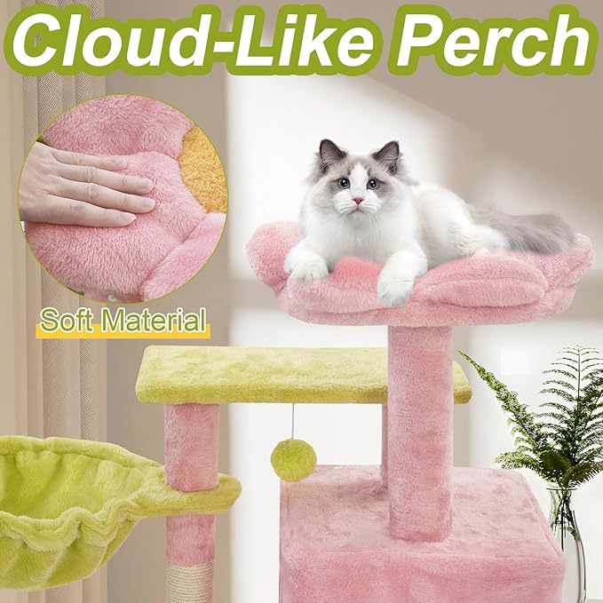 Cat Tree Tower with Metal Frame Hammock, Cat Towers with Scratching Post - Image 4