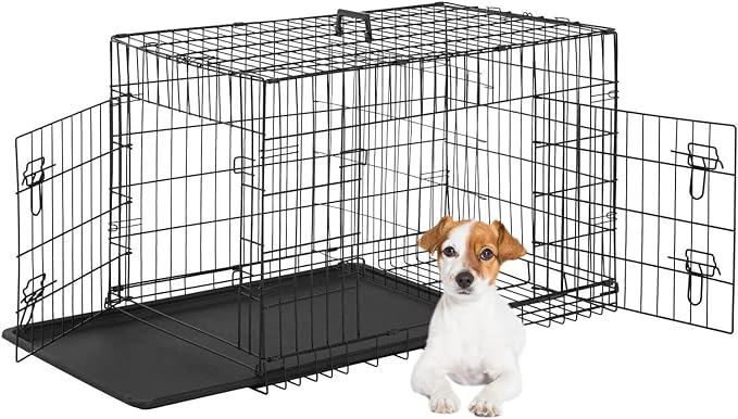 FDW 24-Inch Dog Crate for Small Dogs, Double Door Folding Metal Wire Pet Kennel by FDW