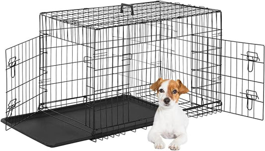 FDW 24-Inch Dog Crate for Small Dogs, Double Door Folding Metal Wire Pet Kennel by FDW