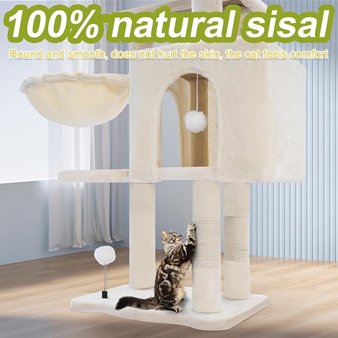 Cat Tree Tower with Metal Frame Hammock, Cat Towers with Scratching Post - Image 4