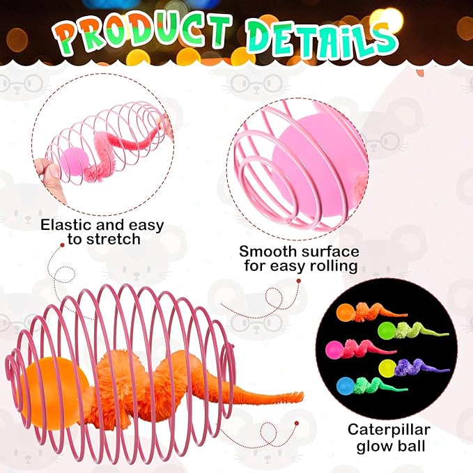 Jecery 5 Pcs Cat Spring Toys Stretchable Rolling Balls Colorful Playful Coils - Image 3