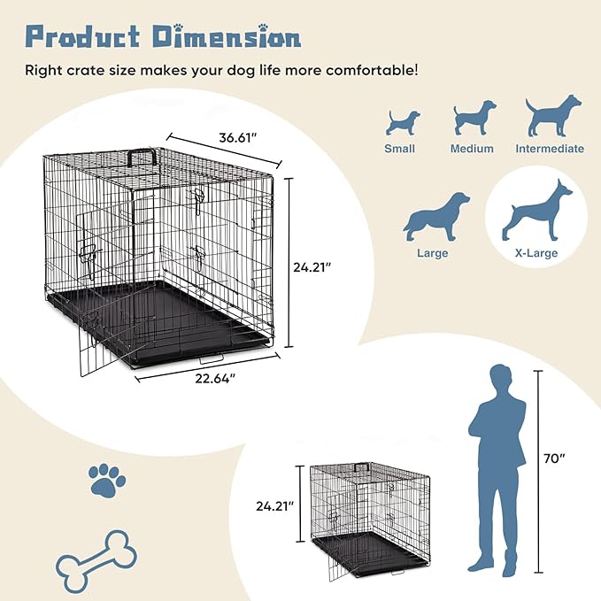 DUMOS Dog Crate, 36 Inch Medium Double Door Dog Cage - Image 5