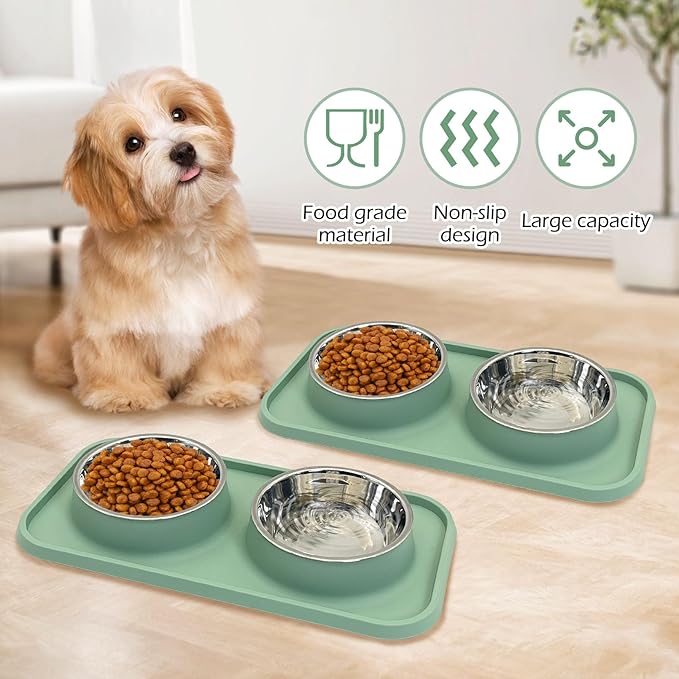 BNOSDM 2 Pcs Double Dog Food Bowls, Stainless Steel Small Dog Food and Water - Image 7