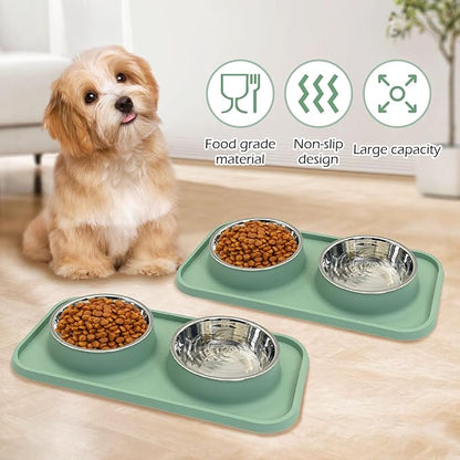 BNOSDM 2 Pcs Double Dog Food Bowls, Stainless Steel Small Dog Food and Water - Image 7