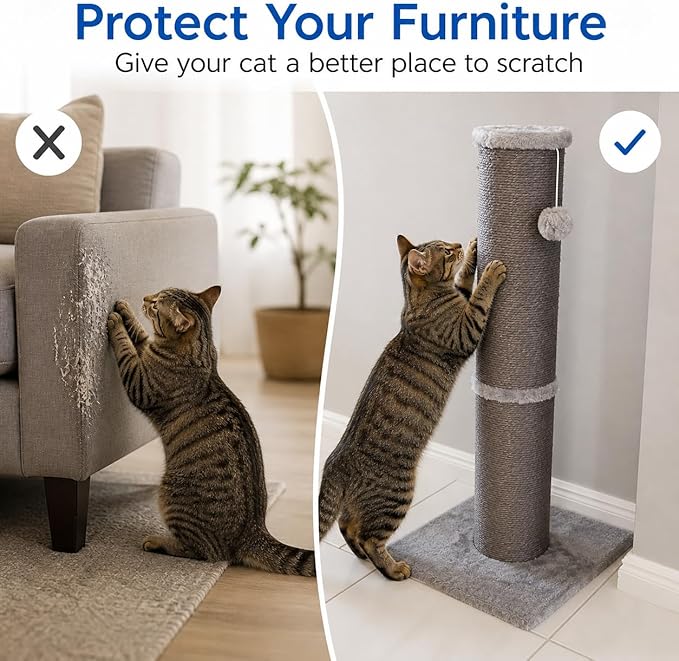 Sisal Cat Scratching Post for Indoor Cats & Kittens, 5.5" Diameter Heavy Duty - Image 5