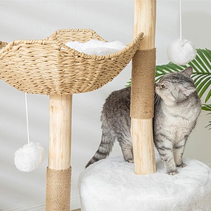 Modern Cat Tree for Indoor Cats Large Adult, 46.5" Tall Wooden Cat Tower for - Image 5