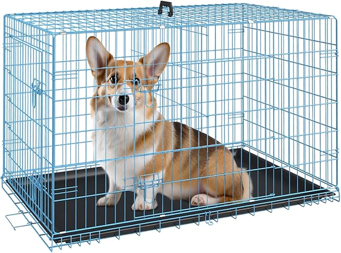 FDW Dog Crate for Medium Dogs 30 Inch Folding Metal WirePet Cage Double Door by FDW